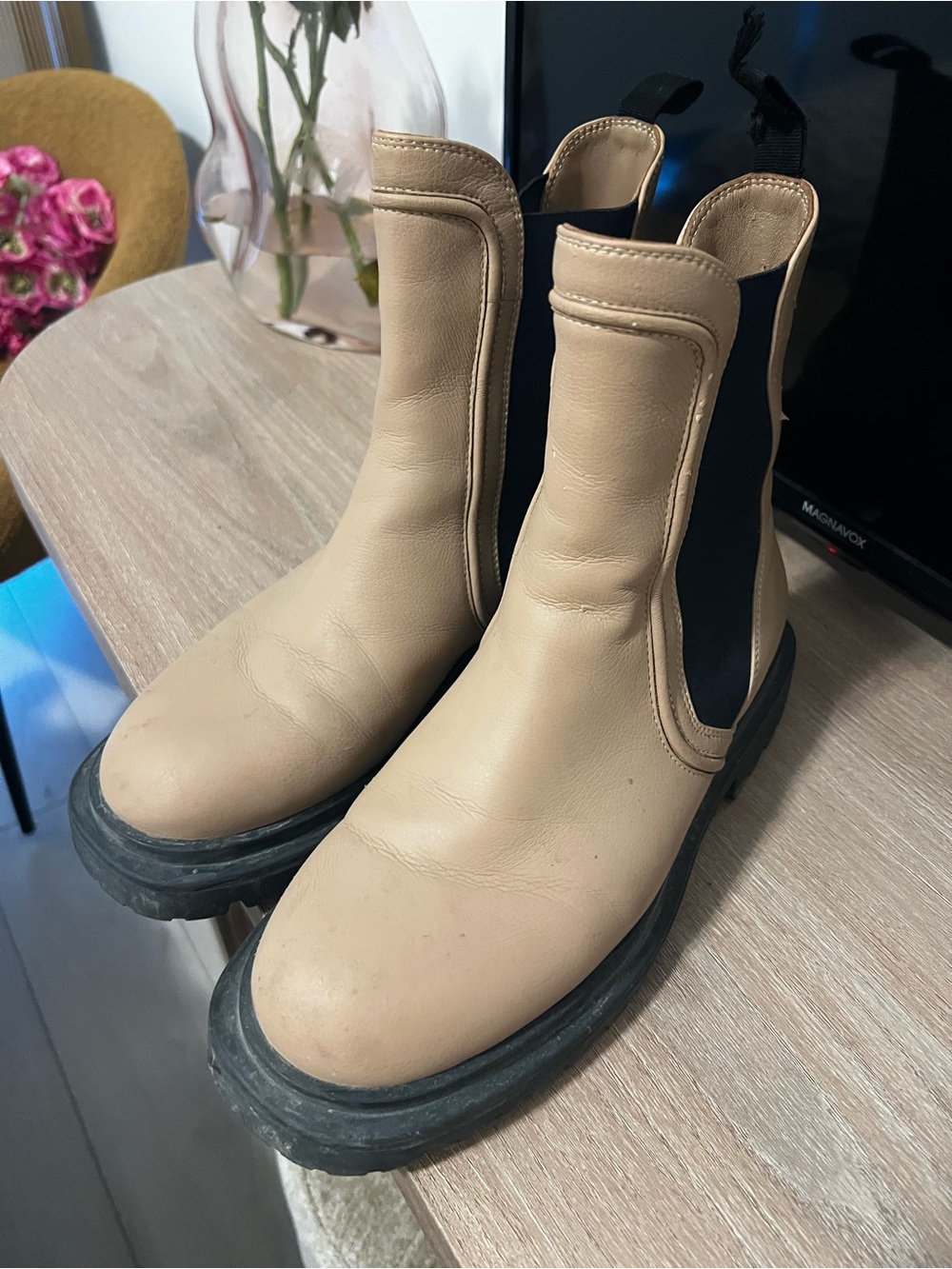 Marc Cain Beige Chelsea Lug-Soled Ankle Boots